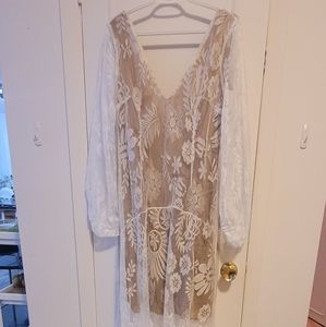 White and nude maxi dress